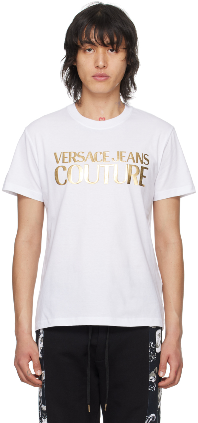 Versace Jeans Couture White Glittered T-shirt In Eg03 White/gold