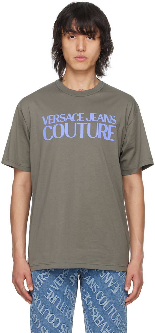 Versace Jeans Couture Gray Bonded T-shirt In E148 Moss