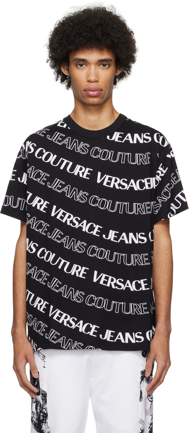 Black Jacquard T-Shirt by Versace Jeans Couture on Sale