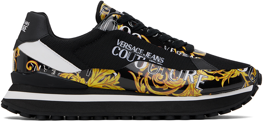 Shop Versace Jeans Couture Black Spyke Sneakers In Eg89 Black/gold