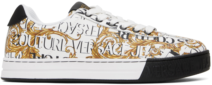 Versace Jeans Couture White & Gold Court 88 Sneakers In Eg03 White/gold