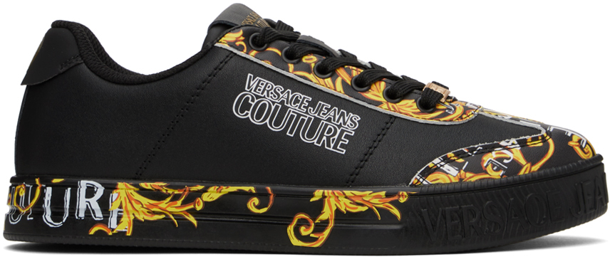 Shop Versace Jeans Couture Black Court 88 Sneakers In Eg89 Black/gold
