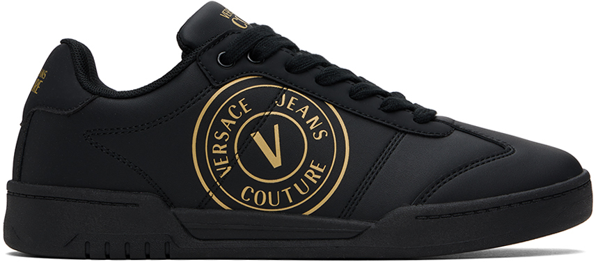 Shop Versace Jeans Couture Black Brooklyn Sneakers In Eg89 Black/gold