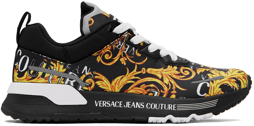 Shop Versace Jeans Couture Black Dynamic Sneakers In Eg89 Black/gold