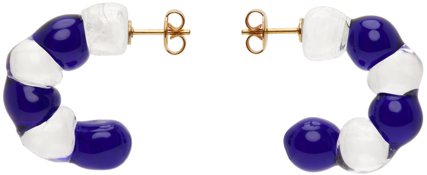 Levens Jewels Blue & Transparent Ball Hoop Earrings