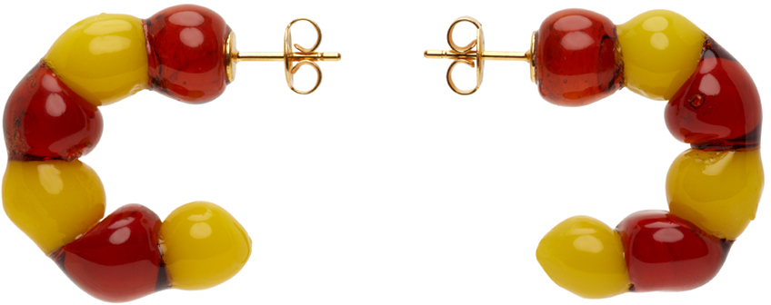 Brown & Yellow Ball Hoop Earrings