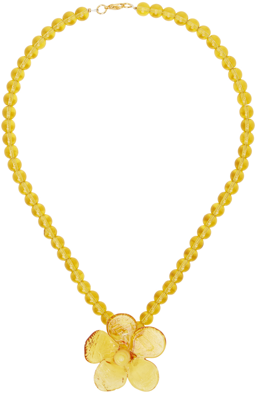 Levens Jewels Yellow Flor Glass Necklace
