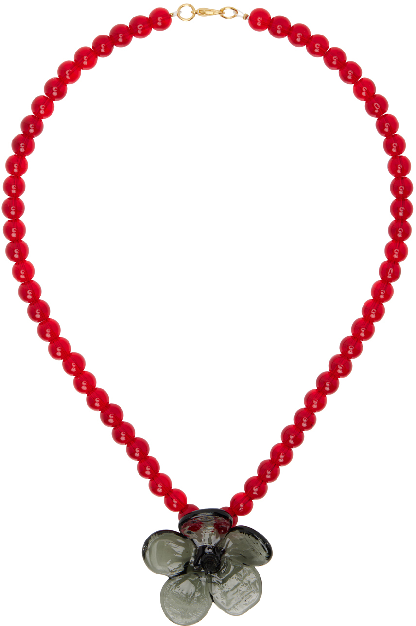 Levens Jewels Red & Black Flor Glass Necklace