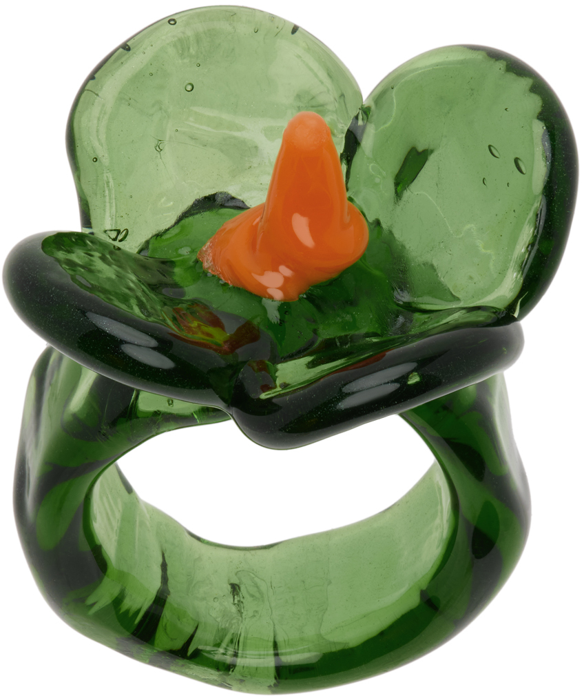 Levens Jewels Green & Orange Flor Glass Ring In Green/orange