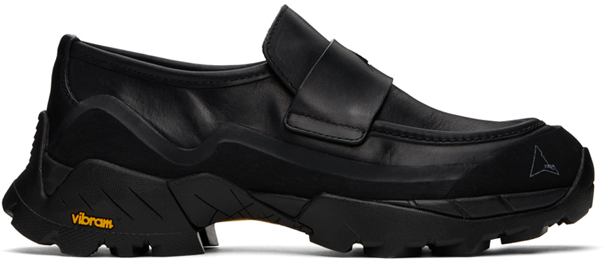 Shop Roa Black Leather Loafers In Black Blk0001
