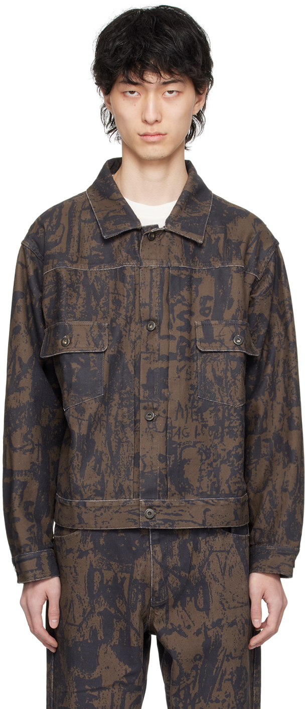 Shop Small Talk Studio Brown Printed Denim Jacket In Brown/black