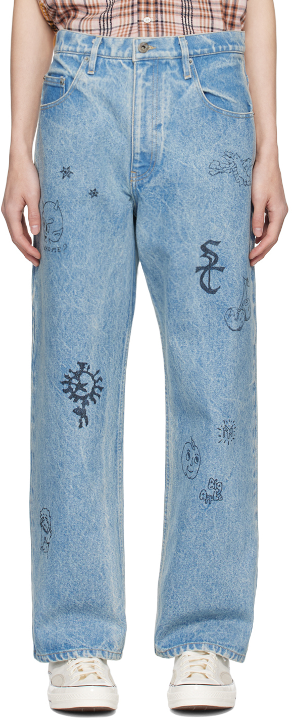Shop Small Talk Studio Ssense Exclusive Blue Jeans In Blue Indigo