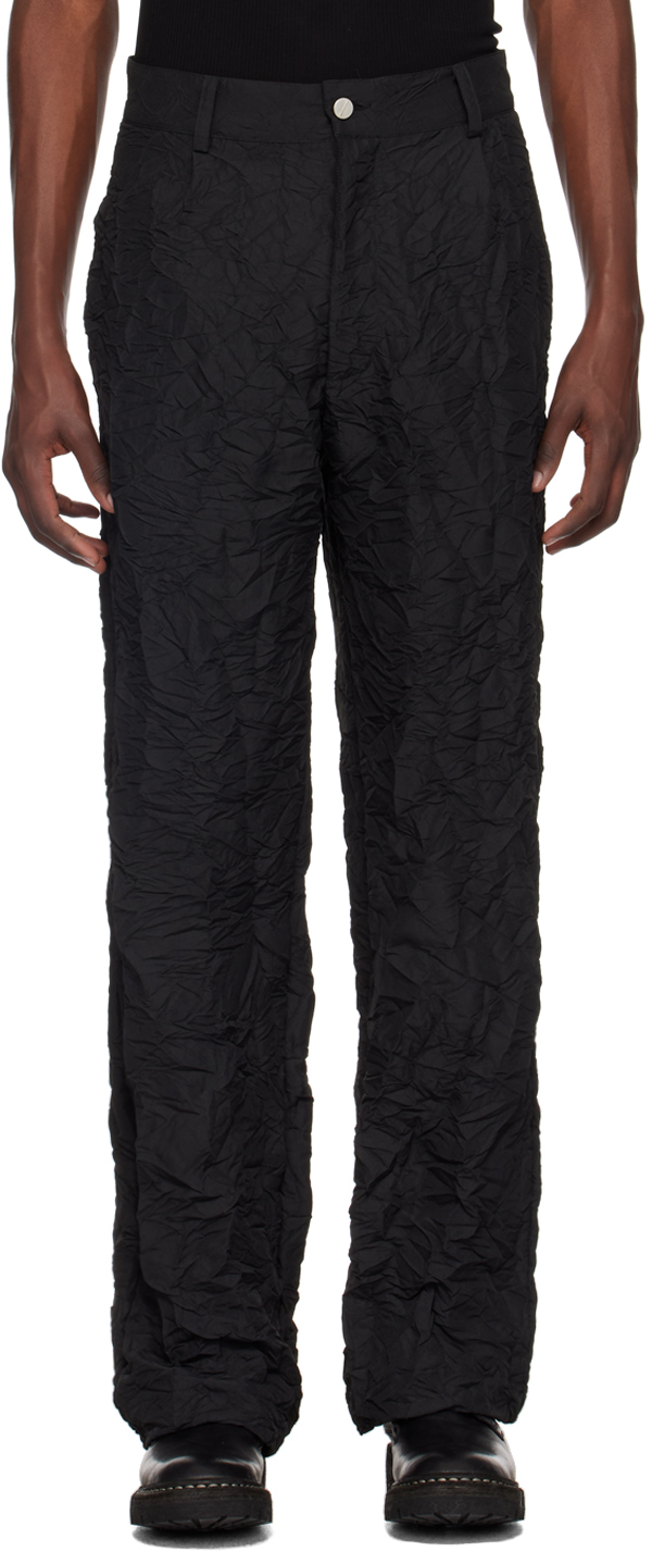 Shop Spencer Badu Black Crinkled Trousers