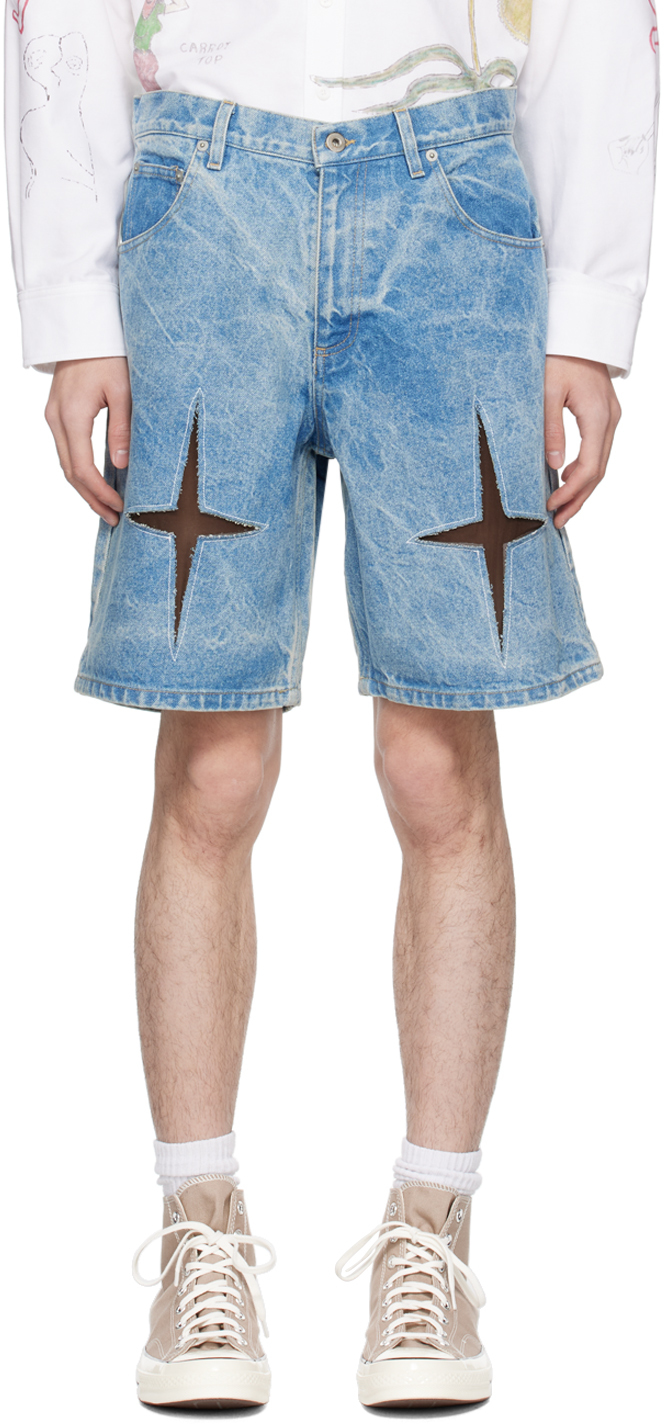 Blue Cutout Denim Shorts
