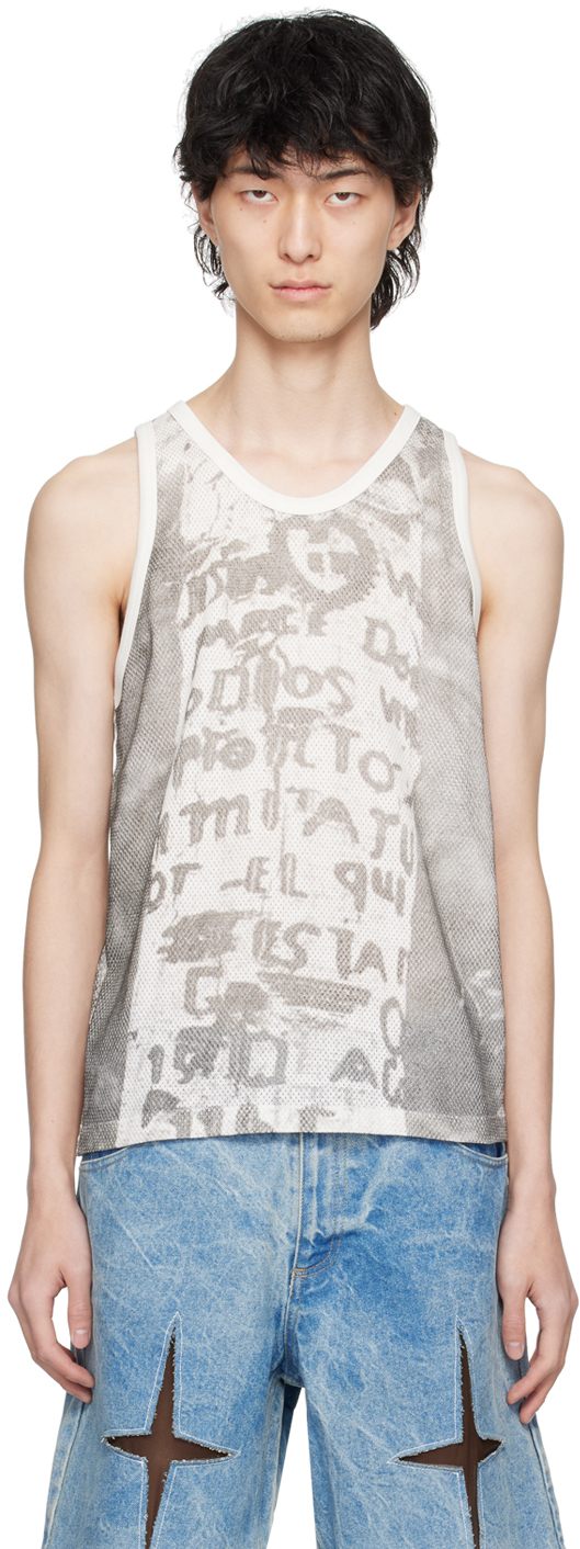 Gray & White Printed Tank Top