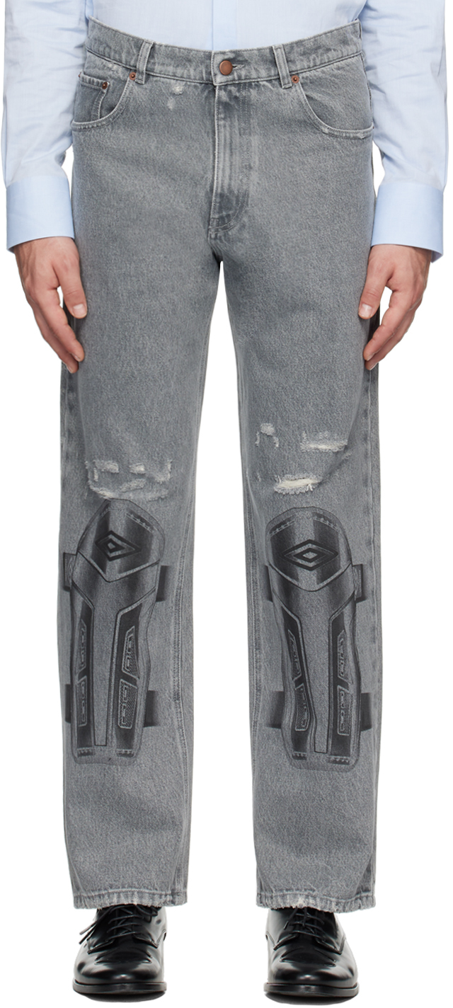 Shop Umbro Gray Slam Jam Edition Jeans In Washed Denim