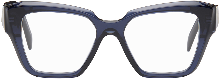 Shop Prada Blue Cat-eye Acetate Glasses In 08q1o1 Trans Blue