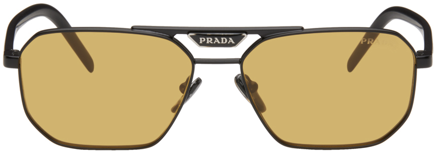 Prada Black Thin Metal Aviator Sunglasses In 1bo0b7