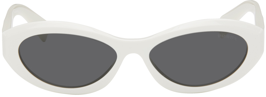 Prada White Slim Oval Sunglasses In 17k08z