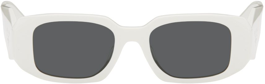 Prada White Rectangular Sunglasses In 1425s0