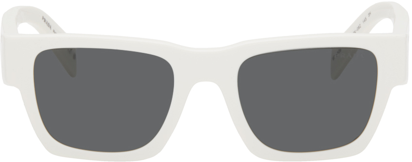 Prada White Square Sunglasses In Gray