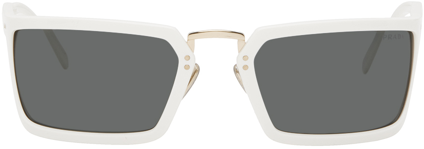 Shop Prada White Rectangular Sunglasses In 4615s0 White