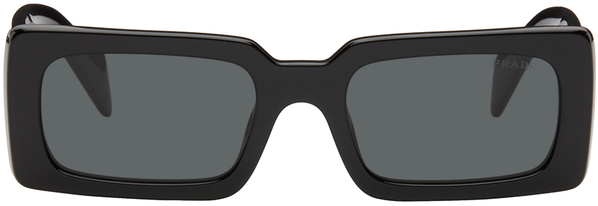 Shop Prada Black Rectangular Sunglasses In 1ab5s0 Black