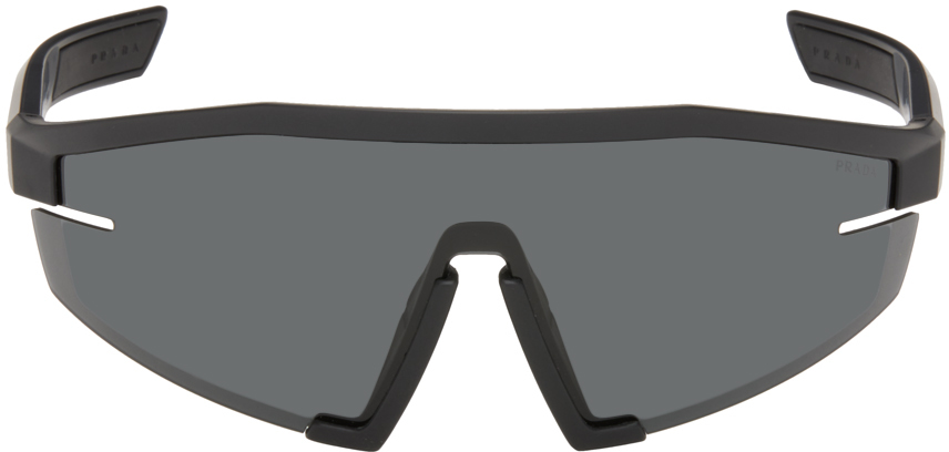 Prada Black Linea Rossa Square Sunglasses In 1bo06f Matte Black