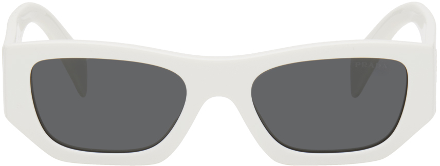 Prada White Logo Sunglasses In Black