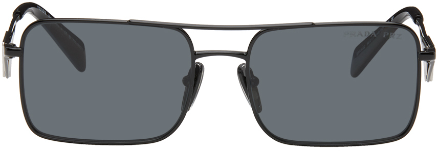 Shop Prada Black Rectangular Sunglasses In 1ab5z1 Black