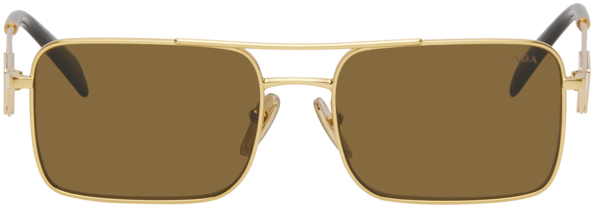 Prada Gold Logo Plate Sunglasses In Brown