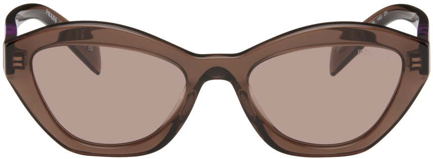 Prada Brown Angular Butterfly Sunglasses In 17o60b Dark Brown