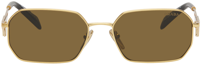 Prada Sunglasses With Triangle Logo In 15n01t Gold