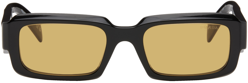 Shop Prada Black Symbole Sunglasses In Black/yellow