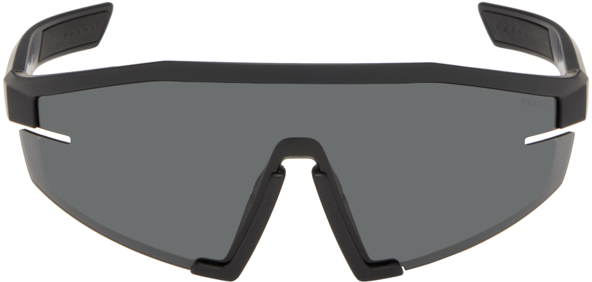 Prada Black Linea Rossa Shield Sunglasses In 1bo06f Black