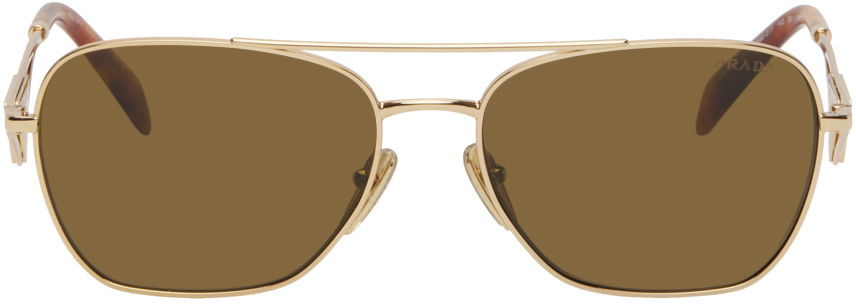Prada Gold Triangle Logo Sunglasses In 5ak01t Gold