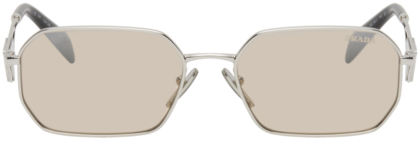 Prada Silver Triangle Logo Sunglasses In 1bc8j1 Silver