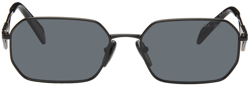 Shop Prada Black Rectangular Sunglasses In 1ab5z1 Black