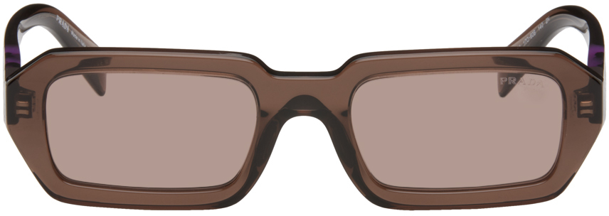 Prada Brown Rectangular Sunglasses In 17o60b Brown