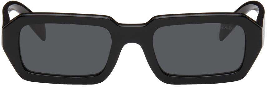 Prada Black Rectangular Sunglasses In 16k08z Black