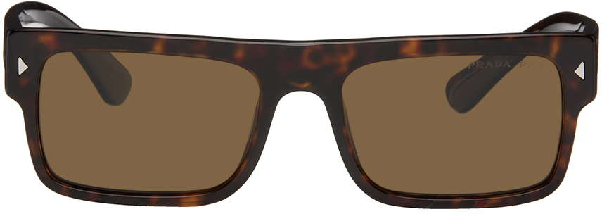 Shop Prada Brown Rectangular Sunglasses In Havana 17n01d57