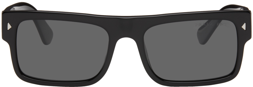 Prada Black Rectangular Sunglasses In 16k08g Black