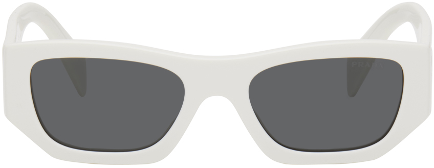 Shop Prada White Rectangular Sunglasses In 17k08z White
