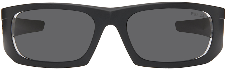 Shop Prada Black Linea Rossa Sport Sunglasses