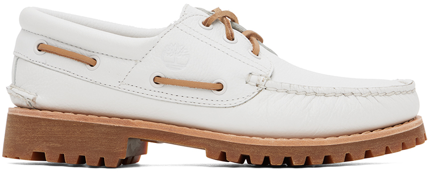 Timberland White Authentic Boat Shoes In Em2 White Full Grain