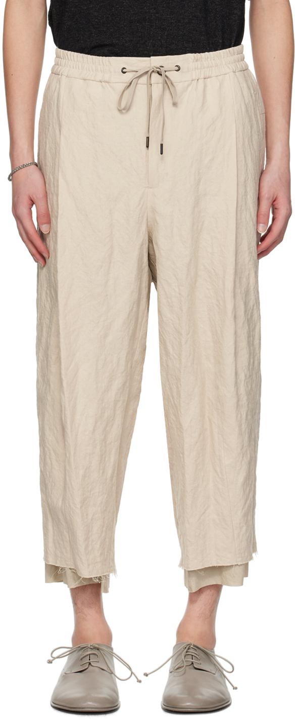 Devoa Off-white Cropped Trousers In Ecru