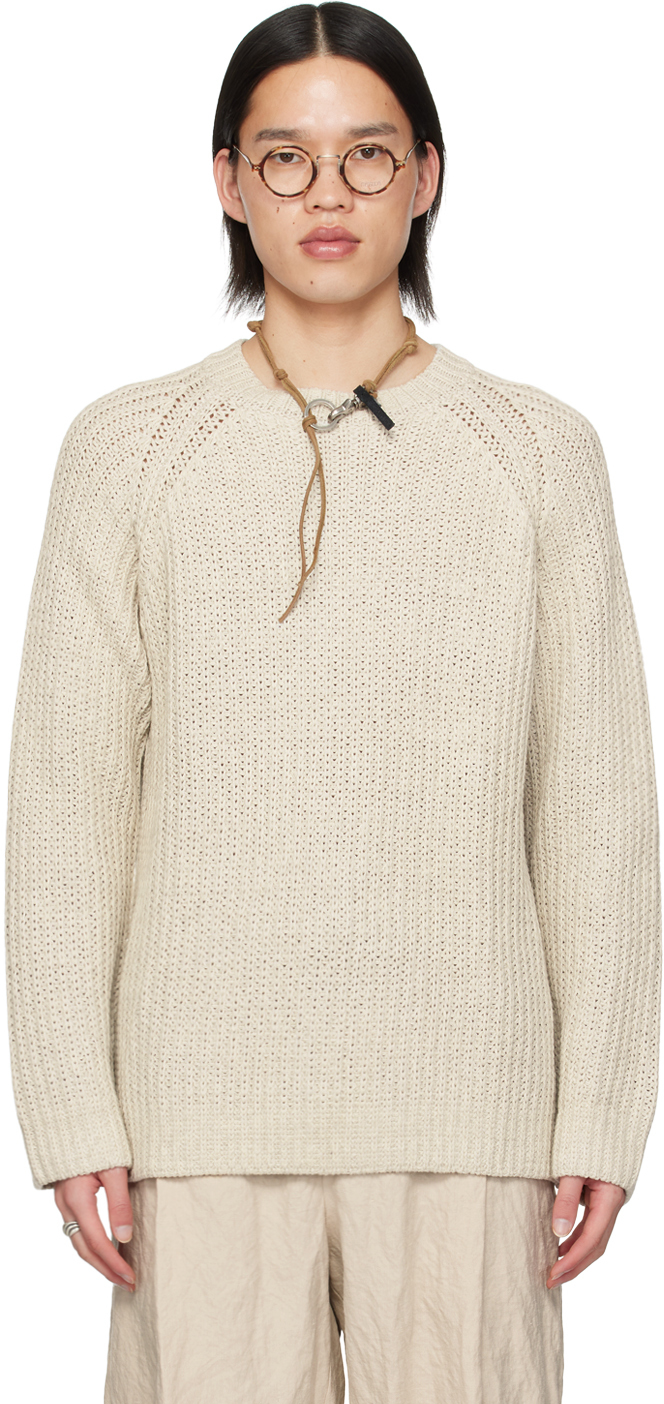 Devoa Beige Raglan Sweater In White Gray
