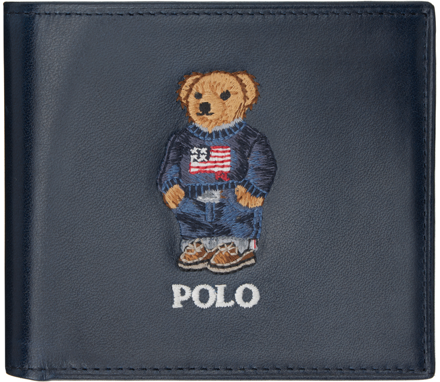 Polo Ralph Lauren Navy Polo Bear Leather Wallet In Blue