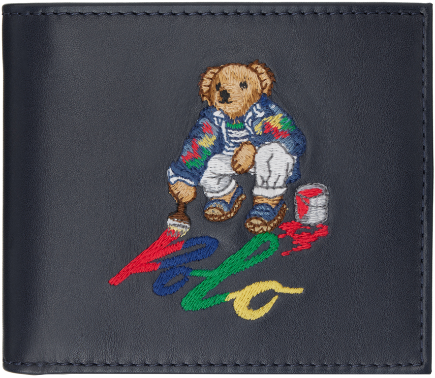 Polo Ralph Lauren Navy Polo Bear Leather Wallet In Black