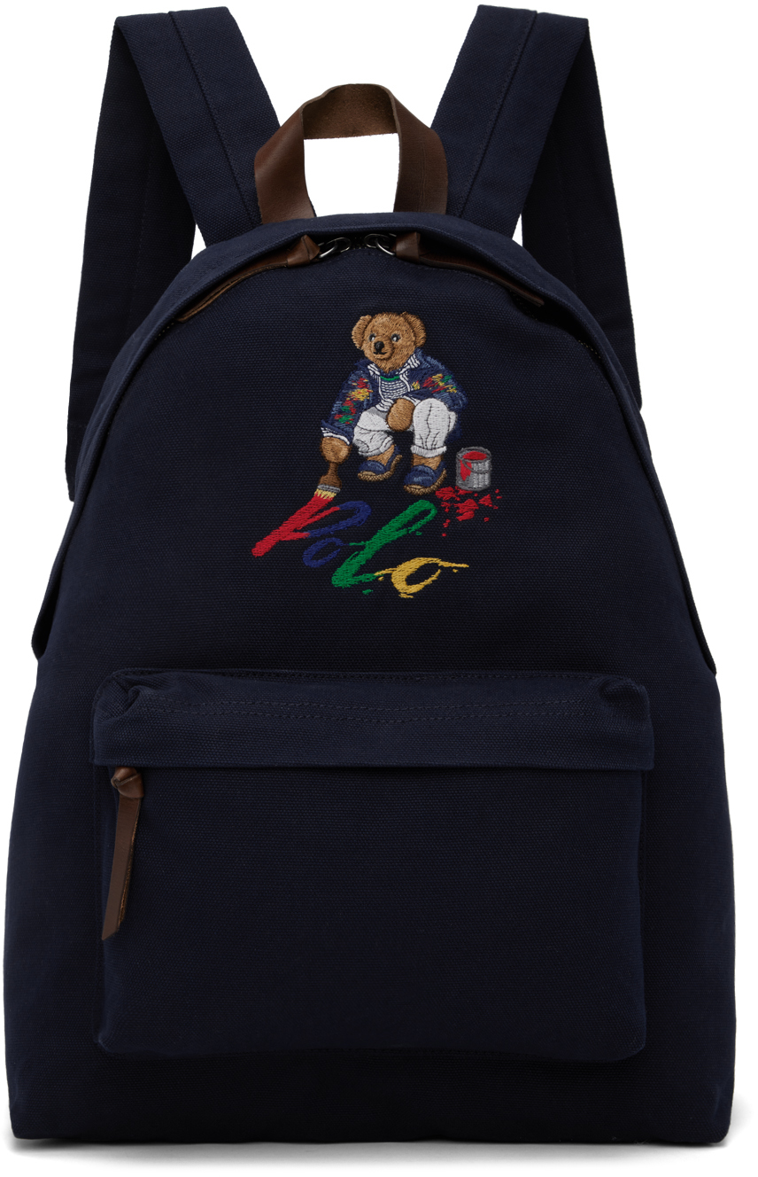 Polo Ralph Lauren Navy Polo Bear Canvas Backpack In Blue